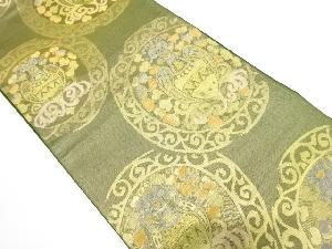 アンティーク　抽象鳥に花丸文様織り出し袋帯（着用可）